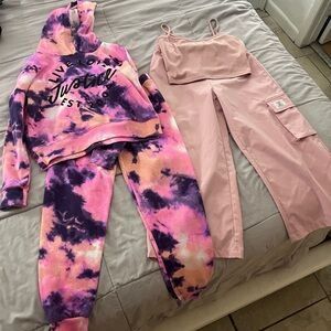 Tie-Dye Hoodie and Joggers Set with Pink Tank and Pants